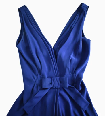 Nuevo Vestido MOSCHINO Azul Cuello en V Detalle de Lazo Cóctel Fiesta I-46 US-10/12 GB-14 Foto 1 de 4