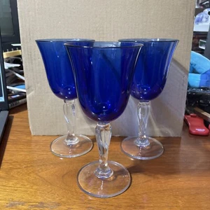 Set of 3 Beautiful Cobalt Blue Libbey??? Water Goblets 7.5" Tall 3.75 Rim - Picture 1 of 7