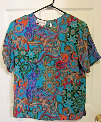 Hermoso cierre de botones vintage Art 100 % seda talla mediana manga corta Foto 1 de 4