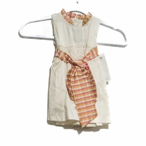 Dimples Girl Ivory Silk Orange Stripe Tea Party A Line Dress Pleated Neck 6M NWT - Picture 1 of 5