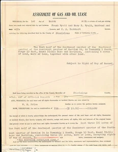 VINTAGE ASSIGNMENT OF GAS AND OIL LEASE STANISLAUS COUNTY WYATT & BARNHART 1929 - Picture 1 of 3