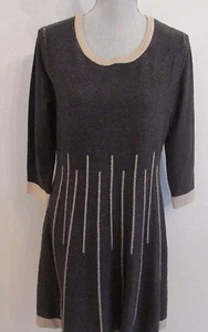 NEW JESSICA H LARGE GRAY WITH KHAKI TRIM SWEATER DRESS MSRP $89.00 - Picture 1 of 7