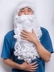 SET PARRUCCA E BARBA BABBO NATALE BIANCO DELUXE COSTUME NATALIZIO ADULTO UOMO PARRUCCA MASCHIO - Foto 1 di 6