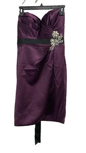 love strapless dress Size 10 Purple Beaded Bow Bridesmaid Dance Party Zipper NEW - Picture 1 of 15