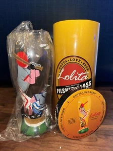 LOLITA HAND PAINTED 22 OUNCE PILSNER GLASS " Gotta Love Beer " "Home Run" - Picture 1 of 1
