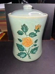 Antique Vintage Mccoy Cookie Jar Green Roses Cold Paint - Picture 1 of 7