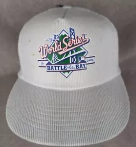 Vintage 1989 World Series Battle Of The Bay Corduroy Snapback Hat White Stained - Picture 1 of 6