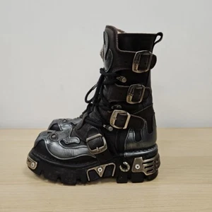 New Rock Reactor Demon Devil Leather Chunky Platform Black Boots Uk 4 Eu 37 - Picture 1 of 9