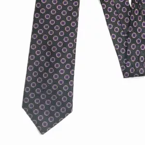 Rooster Silk Blend Tie Men’s 60.5” Black Purple Geometric Designer Skinny New - Picture 1 of 4