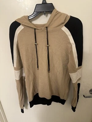 Balmain Men Hoodie S Tan Black White Long Sleeve Linen Cotton Sweatshirt Pullove - Image 1 of 3