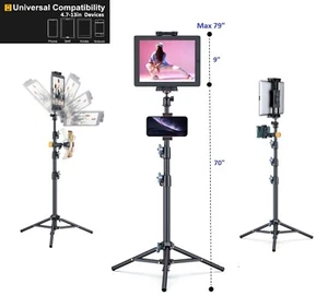 LINCO 70" Adjustable Steel Tablet Tripod Stand with 360° Rotating Phone Holder - Picture 1 of 13