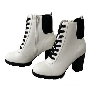 Botas de combate de tacón grueso delantero con cordones patrón de rayas - Imagen 1 de 4