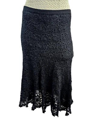 CYNTHIA STEFFE Black Knit Mohair Stretch Waist Midi Mermaid Skirt Women's S - Image 1 of 4