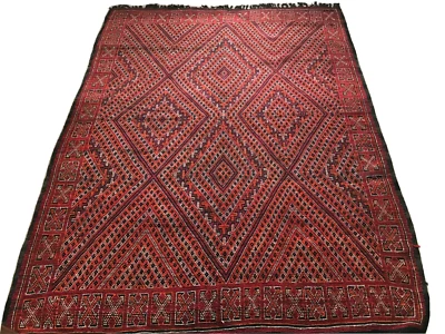 Alfombra marroquí bereber vintage hecha a mano, gruesa, grande, reversible geométrica/peluda Foto 1 de 4