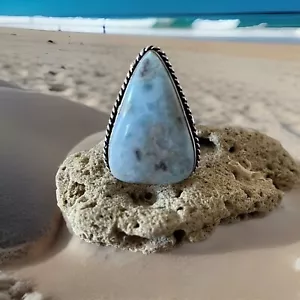 Size 7.5 Larimar Gemstone Ring - Sterling Silver 925 plated -New - Bild 1 von 3