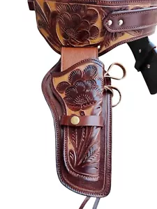 Gun Holster Belt Leather Revolver Pistol Tooled .22 .35/357 .44/45 Cal Western - Picture 1 of 3