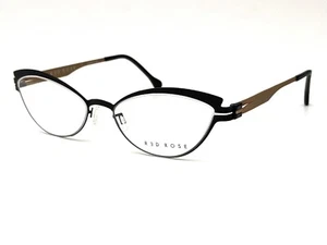Red Rose Gia 6002 Cat Eye Brille Brillengestell Japan NEU: Schwarz & Gold 52-16-145 - Bild 1 von 10