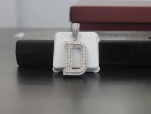 Sterling Silver With Moissanite Initial Alphabet D Pendant-Hip Hop Style - Bild 1 von 5