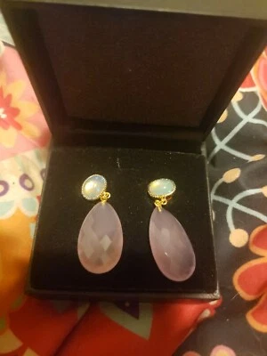 Rarities: Gold Tone Vermeil S Silver Chalcedony Ethiopian Opal Drop Earrings - Image 1 of 4