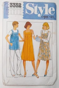 1981 vtg Style pattern 3352 maternity pinafore dress & trousers 10-16 partly cut - Picture 1 of 7
