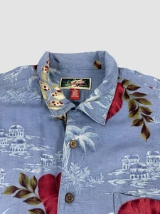Camicia hawaiana La Cabana uomo XL blu floreale Aloha manica corta con bottoni - Foto 1 di 10