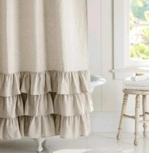 Pottery Barn 100 % Leinen Dreifach Rüschen Landhaus Duschvorhang 72 x 72 in Weizen - Bild 1 von 4