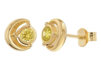 ACALEE Schmuck Damen Ohrstecker 925 Silber Vergoldet Zirkonia Peridot-Gelb AC889 - Bild 1 von 4