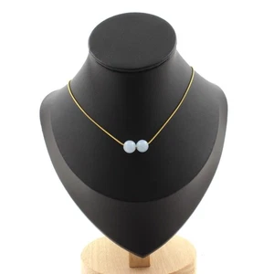 Collar 2 Cuentas Calcedonia Azul 8Mm. Cadena Acero Dorado Inoxidable Collar - Imagen 1 de 6