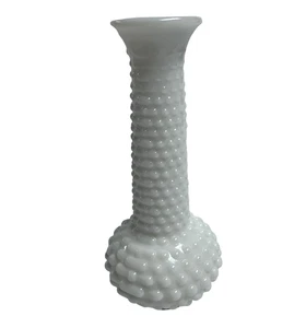 E.O. Brody Hobnail Milk Glass Bud Vase – 7.75” White Pedestal Vase, Mid-Century - Picture 1 of 6