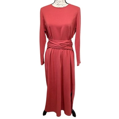 Pure Jill Tie Waist Maxi Dress L Petite Rust Affinity French Terry Side Slit NEW - Image 1 of 4