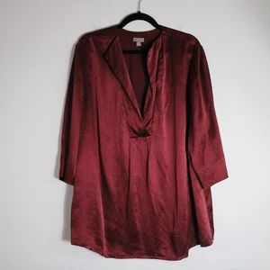 J Jill Silk Blouse Womens 2X Burgundy Red V Neck Boho Neutral Lagenlook V Neck - Picture 1 of 6