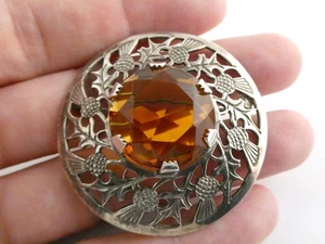 Vintage Ward Brothers Scottish Sterling Silver Orange Glass Thistle Brooch Pin - Picture 1 of 16