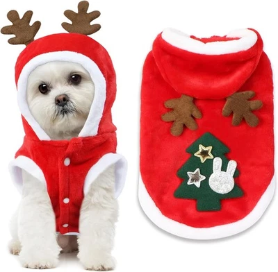 Traje de Navidad para Perro, Perro Navidad Sudadera con Capucha Chaleco Disfraz con Cuernos de Alce Vacaciones Foto 1 de 4