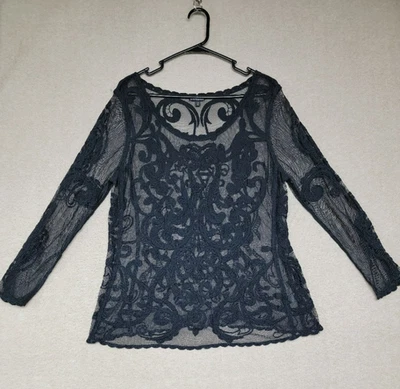 EXPRESS~ Blusa para mujer de malla floral transparente manga larga negra talla grande Foto 1 de 4