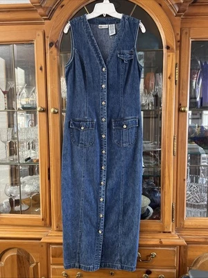 Vestido sin mangas Faded Glory para mujer azul mediano denim maxi botón delantero años 90 de colección Foto 1 de 4