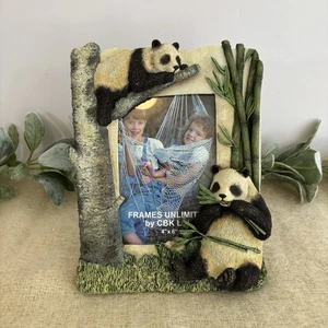 Vintage Panda Bär Harz Bilderrahmen 4x6 CBK Ltd 3D Bambus Tischplatte - Bild 1 von 4
