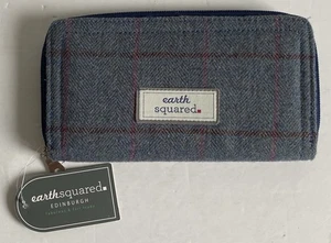 BOLSO TIERRA CUADRADO ACERO AZUL TWEED CUADROS DAMAS CREMALLERA ALREDEDOR ESTILO CARTERA *NUEVO* - Imagen 1 de 8