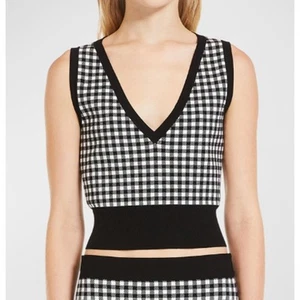 $375 Max Mara Veleno Cropped Gingham Jacquard Sweater Vest | S, Black White NEW - Picture 1 of 5