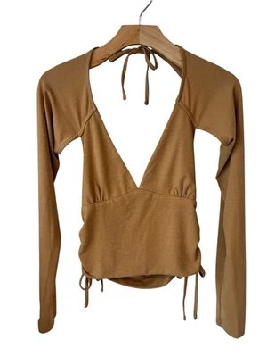 Top Bolero Forever 21 Mujer Talla L Marrón Manga Larga Espalda Abierta Corbata Cuello Cintura Foto 1 de 4