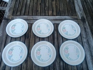 Corelle Symphony Luncheon Salad Plates Set of 6 Cream Blue Ribbon & Flowers 8.5" - Picture 1 of 16
