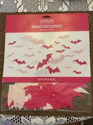 Recortes de murciélago rosa con pestañas adhesivas decoración de Halloween 50 piezas Foto 1 de 3