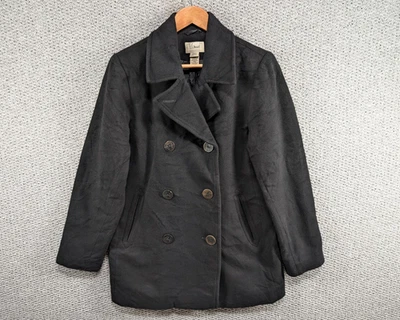 LL Bean Women's Black Wool Double Breasted Pea Coat Thinsulate Insulation 12 - Image 1 of 4