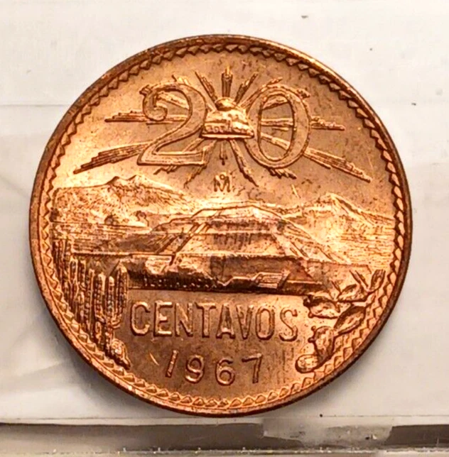 Mexico 1967 Mo 20 Centavos Choice BU Uncirculated Condition Bronze KM#440 - Image 1 of 4