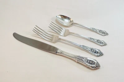 Ajuste de 4 piezas de plata esterlina Wallace Rose Point - tamaño cena - sin mono Foto 1 de 3