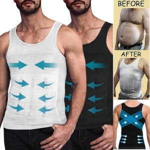Men Slimming Body Shaper Belly Chest Compression Vest Girdle T-Shirt Tank Top XL - Picture 1 of 19