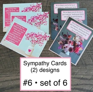Sympathy - Condolences Greeting cards - Set Of 6 - White Envelopes - Floral #6 - Picture 1 of 13