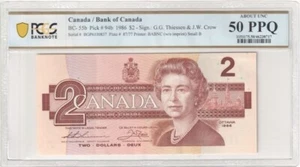 1986 $2 Bank of Canada Sign G.G. Thiessen & J.W. Crow About UNC 50PPQ - Picture 1 of 2