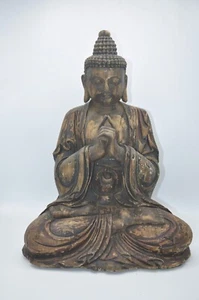 Large Antique Chinese Wood Sculpture of the Seated Buddha - Picture 1 of 12