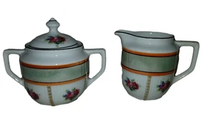 Vintage made In Germany Creamer & Lidded Sugar | Rose theme w/ Gold Trim Germany - Picture 1 of 12