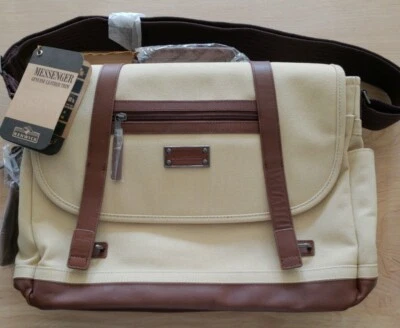 Bolso Mensajero Renwick / Maletín - Lona con Borde de Cuero Genuino - Tostado Foto 1 de 4